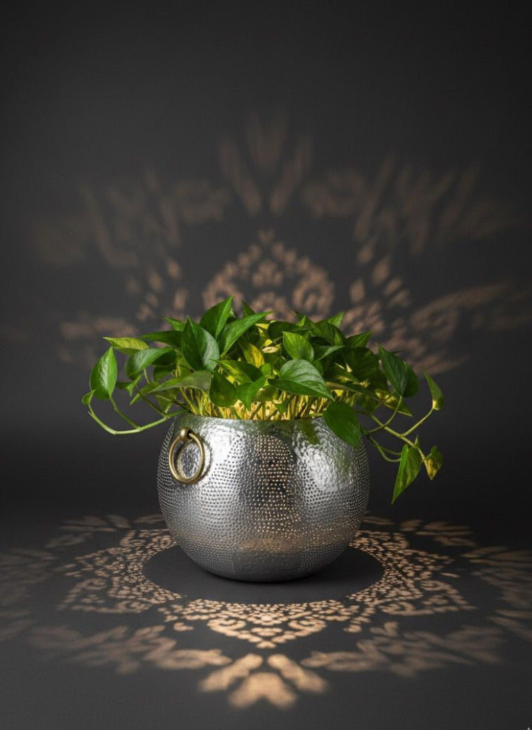 handcrafted illuminated metal planter